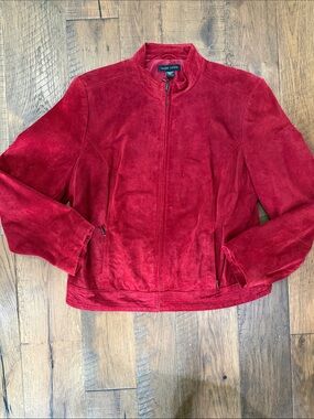Vintage 100% Leather Valerie Stevens Red Suede Zip Jacket